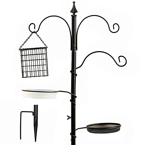 yosager Premium Bird Feeding Station Kit, 75" x 21" Bird Feeder Pole, A Multi Feeder Hanging Kit with Metal Suet and Bath for Attracting Wild Birds, Birdfeeder and Planter Hanger