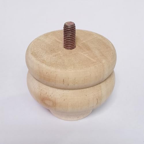 Btibpse 2 Inch Wooden Furniture Legs, Solid Wood Unpainted Replacement Furniture Legs, Cabinet Legs/Desk/Sofa/Bookcase Bun Feet, DIY Wooden Round Legs with Mounting Plate & Screws Set of 4
