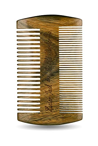 Sandalwood Beard Comb for Men - Handmade Beard & Mustache Comb - Premium Wooden Comb - Mens Comb with Fine & Wide Tooth - Pocket Combs for Men - Wood Comb in PU Leather Case by Hunter Jack