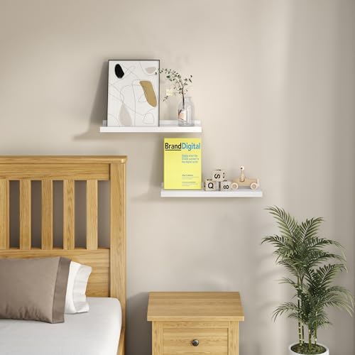 BONTEC Floating Shelves Set of 2, Wood Wall Mounted Shelves with Lip, 16 inch Bathroom Shelves for Bathroom, Bedroom, Living Room and Kitchen Wall Organizer up to 22lbs, Black