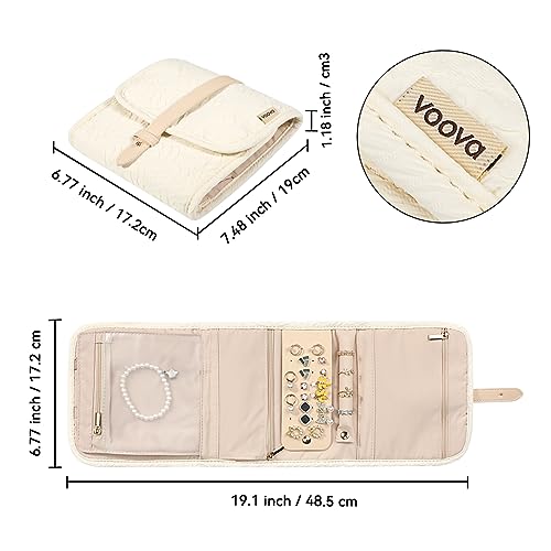 Voova Travel Jewelry Holder Organizer Case, Small Jewelry Storage Bag for Women Girls, Foldable Traveling Jewellery Pouch Roll for Necklaces Rings Earrings Bracelets, Mini, Apricot