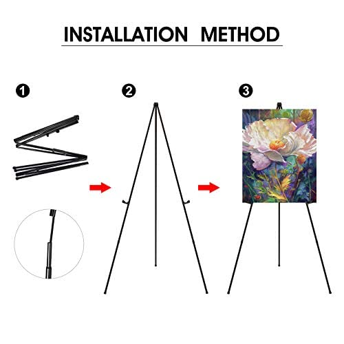Portable Art Easel Stand 63 Inches - Black Picture Stands for Display w/Bag - Tabletop Art Easel Stand for Sign, Wedding Signs, Poster Stand, Painting Canvas Stand - Metal Tripod, Easels for Display