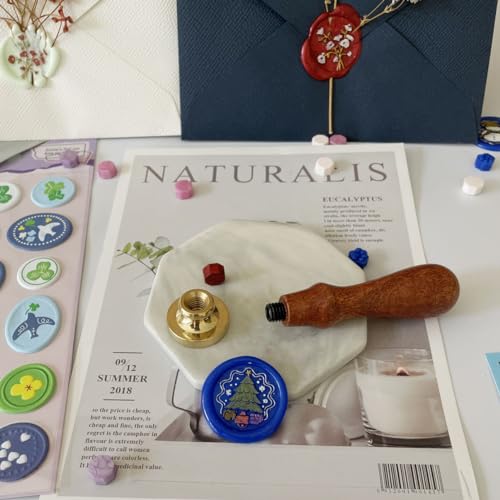Vintage Blessing Sealing Wax Stamp, Happy Christmas Wax Seal Stamp Brass Head and Wooden Hilt for Wedding Christmas Party Invitations Envelopes Gift Wrap (Christmas Tree-A153)