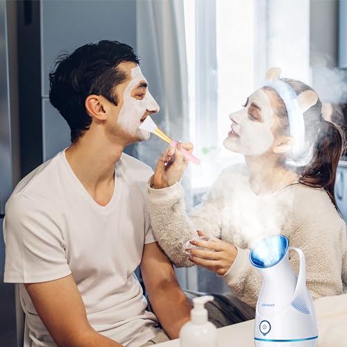 Facial Steamer,Amconsure Face Steamer for Home Facial Deep Cleaning, Nano Ionic Facial Steamers Warm Mist Humidifier Atomizer for Face Sauna Spa Sinuses Moisturizing, Unclogs Pores(Blue)