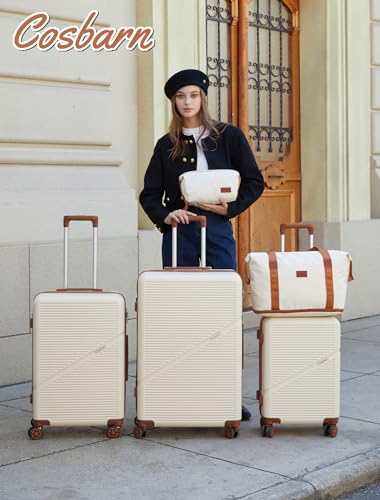 Cosbarn Luggage Sets 5 Piece Suitcases with Wheels, Suitcase Set ABS Hard Case Luggage with TSA Lock Spinner Wheels Durable Travel Luggage