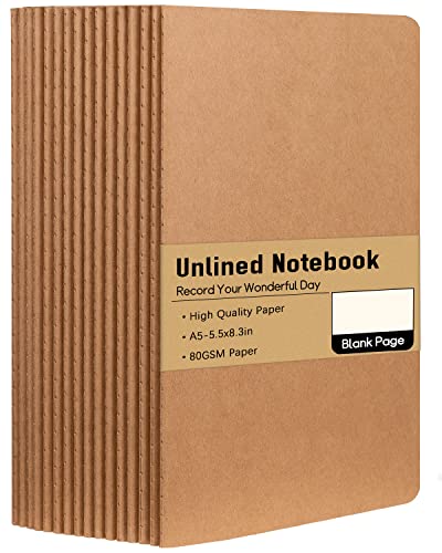 Gwybkq A5 Kraft Unlined Composition Notebooks Blank Journal Bulk 40 Pcs(5.5x8.3), for Campus College Students Office School Supplies, 60 Pages/30 Sheets, Bulk Journals for Teen