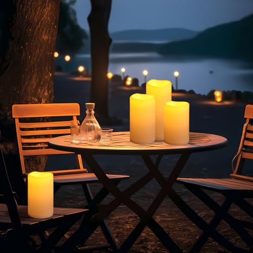 NURADA 6" x 4" Large Outdoor Flameless Candles - Waterproof LED Pillar Flickering Candle Battery Operated with Timer Remote Control for Patio Porch Lanterns Decor - Long Lasting Set of 2