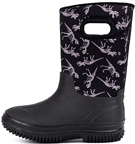 Outee Little Kids Rain Boots Toddler Boys Snow Winter Neoprene Warm Rubber Boots Baby Waterproof Outdoor Shoes Thermal Memory Foam Comfortable Easy On black size 3