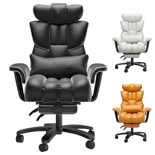 GXJ Big and Tall Office Chair 400lbs Wide Seat, Comfy Reclining Office Chair with Footrest, High Back Executive Office Chair with Removable Lumbar Support, Home Office Computer Desk Chair