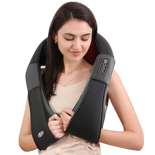 Careboda Shiatsu Neck and Back Massager with Soothing Heat, Electric Shoulder Massage 8 Nodes Deep Tissue 3D Kneading Massages for Pain Relief Gray