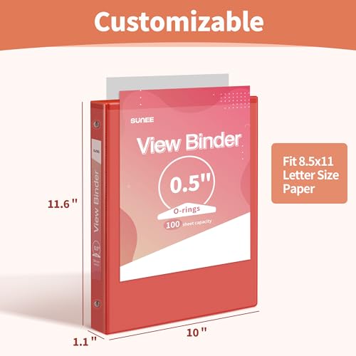 SUNEE 3 Ring Binder 1/2 Inch 6 Pack, Clear View Binder Three Ring PVC-Free (Fit 8.5x11 Inches) for School Binder or Office Binder Supplies, Classic 6 Colors