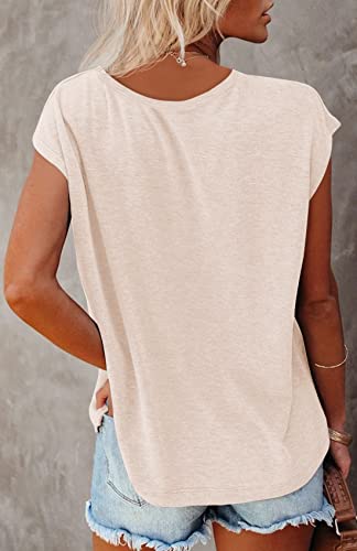 MIROL Women's Cap Sleeve Tank Tops U Neck Solid Color Casual Shirts Loose Fit Basic Blouse Brown