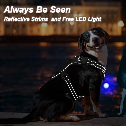 Perperqer Dog Harness Black No Pull Y Shaped for Medium Sized Dog, Small to Large Dogs Reflective Adjustable Easy Walk Puppy Harnesses,Heavy Duty Girl Boy Pet Vest 3 Buckle with Handle & Light,S