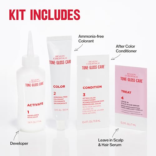 Revlon ColorSilk Tone + Gloss + Care Demi Permanent Hair Color, Hair Dye with Leave in Scalp and Hair Serum, 2x Shinier, 4x Stronger, 3 Brown Black, 4.5 fl. oz