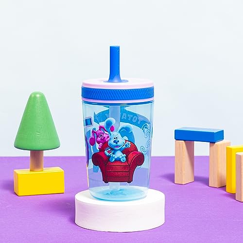 Zak Designs 15oz Blue's Clues Kelso Tumbler Set, Leak-Proof Screw-On Lid with Straw Made of Durable Plastic and Silicone, Perfect Bundle for Kids, 1 Count (Pack of 1)
