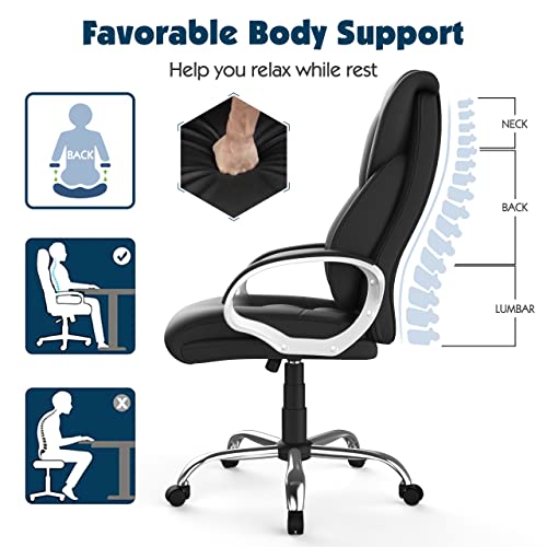 Office Chair, 350lbs Executive Leather Chair Home Office Desk Chairs, Ergonomic Computer Gaming Chair with Arm Padded, High Back Big and Tall Office Chairs with 360 Degree Rolling Wheels, Black