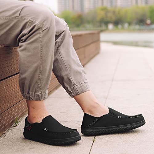 LongBay Men's Moccasin Slippers Cozy Breathable Memory Foam House Shoes for Indoor Outdoor Dark Grey, 9