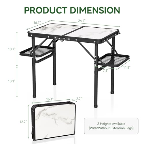 Titanker Folding Camping Table Small 2ft, Small Folding Table Portable with 50% Extra Space, Folding Picnic Table, Portable Beach Table, Camping Essentials, Aluminum Light & Solid, Silver