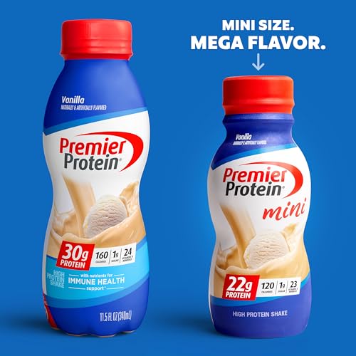 Premier Protein Shake MINIs Vanilla 22g Protein 120 Calories Pack of 12 & Café Latte 30g Protein 160 Calories Nutrients for Immune Health Pack of 12