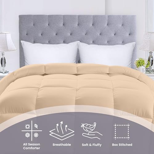 Utopia Bedding All Season 250 GSM Comforter - Plush Siliconized Fiberfill Comforters - Box Stitched (Beige, Queen)