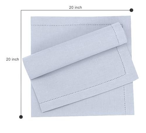 Ruvanti Premium Linen Napkins Set of 6-20x20 Inch, Classic Hemstitch, Mitered Corner Cloth Napkins - Soft, Elegant Dinner Napkins Cloth Washable for Weddings, Parties, Everyday Use - Navy