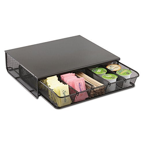 Safco Products Coffee and Sugar Organizer 3274BL Hospitality Tray, Home, Office, & Hotel, 1 Drawer, Black, 12"W x 11"D x 3 ¼"H