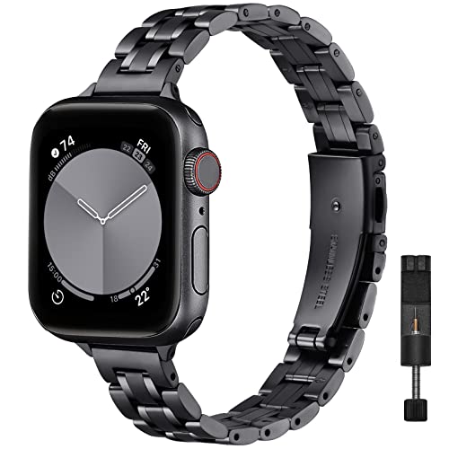 STIROLL Thin Replacement Band Compatible for Apple Watch 38mm 40mm 41mm 42mm 44mm 45mm 49mm, Stainless Steel Metal Wristband Women Men for iWatch Ultra SE Series