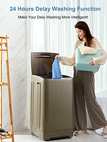KRIB BLING Full-Automatic Washing Machine 17.7 lbs Small Compact Portable 10 Wash Program & 8 Water Level Compact Washer with LED Display Ideal for Apartments, RV, Camping, Gold (KB03-GOLD6)