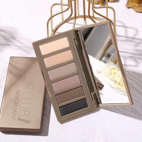 SUSIKEKI 6 Colors Mini Naked Eyeshadow Makeup Palette Neutral Nude Smoky Eye Shadow Taupe & Brown Matte Make Up Pallet with Mirror Highly Pigmented Long Lasting Waterproof Travel Size Gift Kit 01