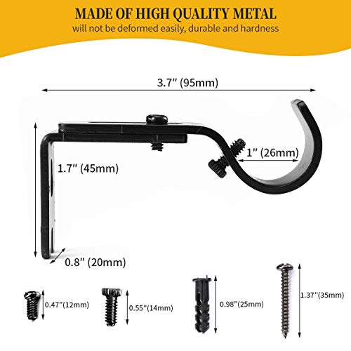 Anndason Heavy Duty Adjustable Curtain Rod Brackets Holders - 1 Inch Rod, Black Color, (Set of 2)