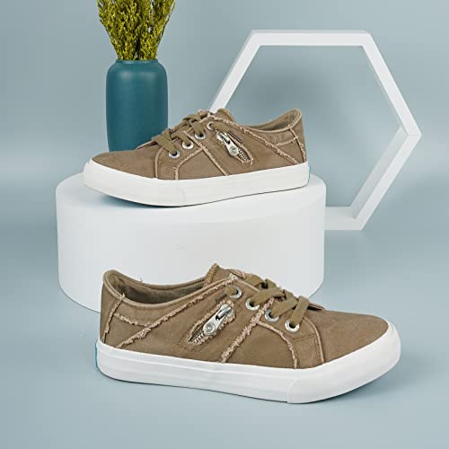 JENN ARDOR Women Fashion Canvas Sneakers Slip On Shoes Low Top Casual Walking Shoes Flats (Coffee,6)