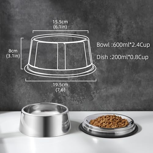 Nicelock Elevated Cat Bowl Stainless Steel Combined Type Cat Bowls Whisker Fatigue Cat Dish, One Raised Cat Bowl and One Dish