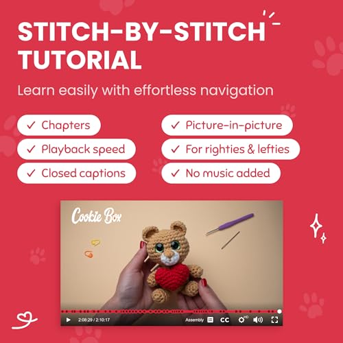 Cookie Box Crochet Kit for Beginners - Learn to Crochet Amigurumi Stuffed Animals - Gift - for Kids (13+) and Adults - Beginner-Friendly Yarn - Stitch-by-Stitch Video Tutorial - Bear Charlie