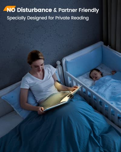 Glocusent Willow Book Light, 10LED, 3 Colors & 3 Brightness, Rechargeable, Lightweight, Clip on, Modern Design, Pure White, ABS Material, USB-C, 80hr Runtime, Ideal for Book Lovers