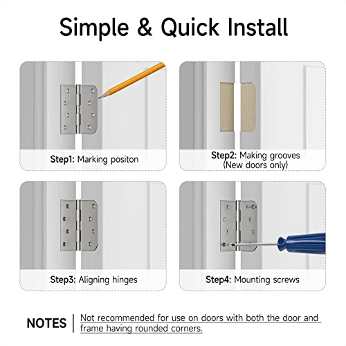 HOSOM 3 Pack Brushed Nickel Exterior Door Hinges 4 Inch, 5/8" Radius, Removable Pin, Perfect for Heavy-Duty Front & Back Door, Antirust & No Squeaks