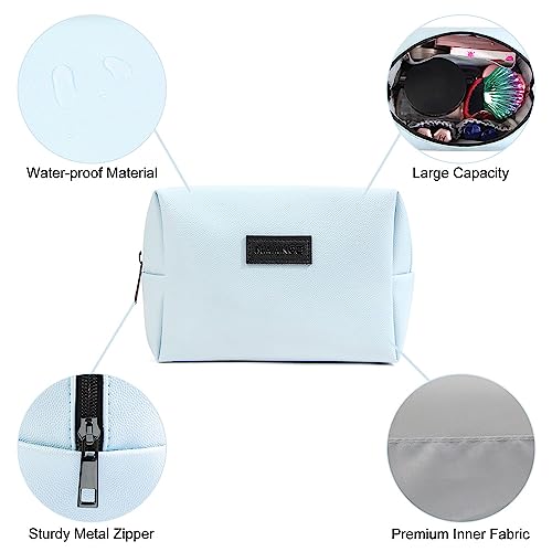 MAANGE Small Makeup Bag For Purse, Travel Cosmetic Bag Makeup Pouch PU Leather Portable Versatile Zipper Pouch For Women (Blue)