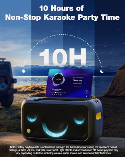 Ikarao Karaoke Machine for Adults with Lyrics Display, Built-in 13.3" Screen, Truly All in One Karaoke Machine with 2 Wireless Microphone (Hidden & Self Charging), 800W Bluetooth Speaker for Party, TV
