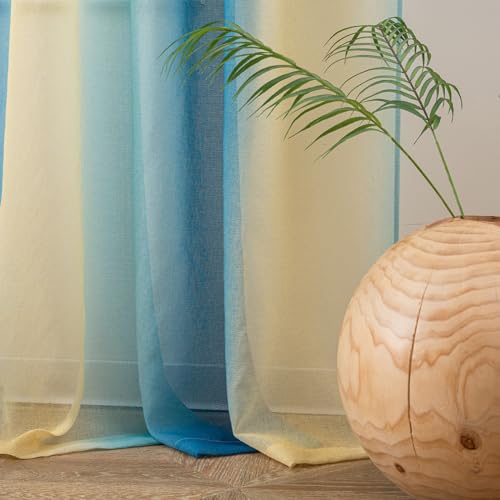 Yancorp Sheer Curtain Semi Bedroom Curtains 63 inches Length Linen Pink Blue Ombre Curtains Rod Pocket Drapes Girls Living Room Mermaid Bedroom Nursery Kids Window Decor, 1 Panel(Pink Blue, 40"x63")