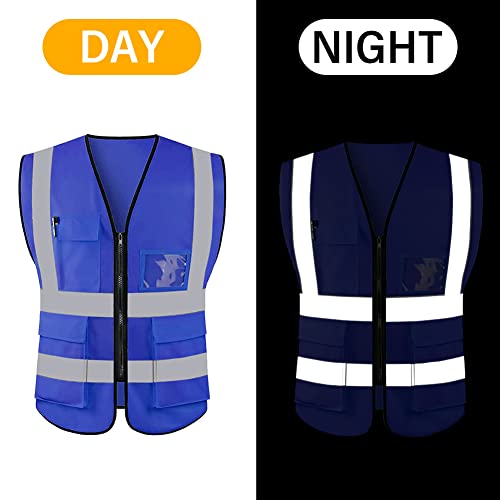 HYCOPROT High Visibility Safety Reflective Vest with Pockets and Zipper, Meets ANSI/ISEA Standards