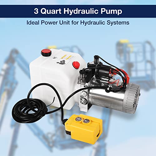LFGUD Hydraulic Power Unit, 3 Quart Hydraulic Pump Double Acting Dump Trailer Pump 12V DC Plastic Reservoir Hydraulic Pump for Dump Trailer Car Lifting Platforms