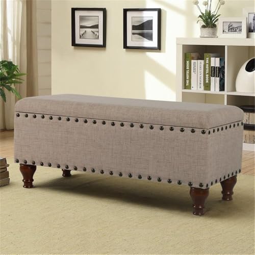 HomePop Large Storage Bench with Nailhead Trim - Tan