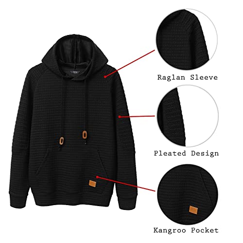 COOFANDY Men's Sweatshirt Pullover Long Sleeve Hipster Drawstring Pleated Hoodies with Kanga Pocket, Wine Red, Medium