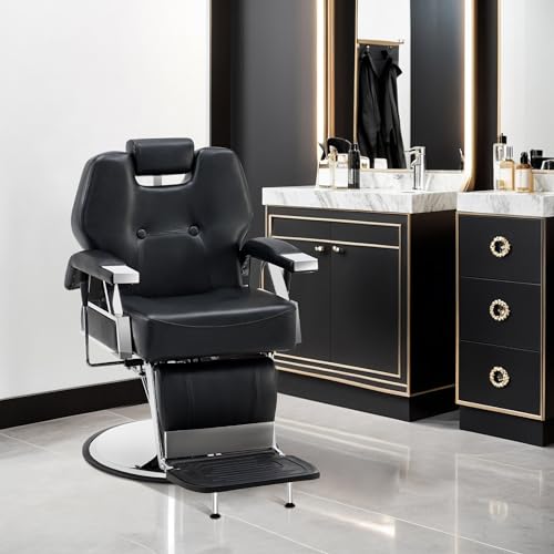 BarberPub Heavy Duty Recline Barber Chair All Purpose Hydraulic Salon Chair for Hair Stylist Spa Beauty Shampoo Equipment 8706 (Black)