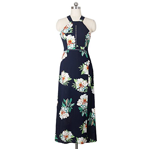 ZESICA Women's 2024 Summer Halter Neck Floral Print Backless Split Beach Party Maxi Dress,BluishViolet,Small