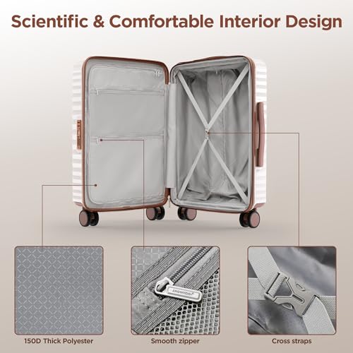 SHOWKOO Luggage Sets 3 Piece Hardside Expandable Suitcase with Double Spinner Wheels Tsa Lock, (Beige White, 5 piece set)