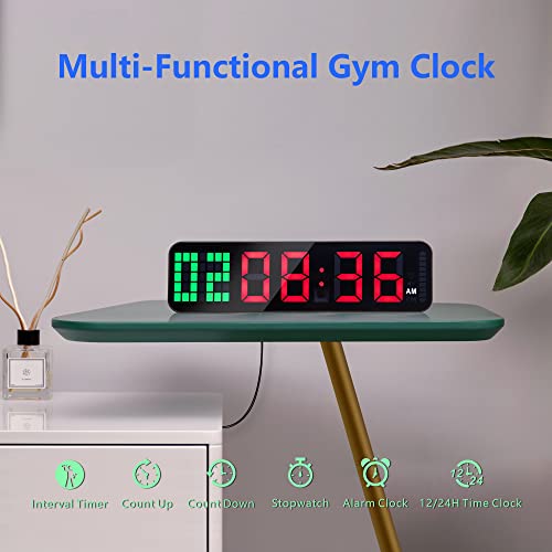 LUCORB Gym Timer, 15" Large Digital Wall Clock for Gym Interval Workout with Time Progress Bar Countdown/Up Stopwatch, Remote Control for Home Gym Garage Boxing Crossfit Fitness