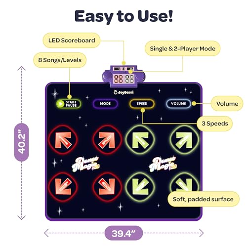 JOYBERRI Dance Mat - with 8 Levels & Songs, 3 Speeds and 2 Modes - Light Up Electronic Kids Dance Mat for Kids Ages 4-8, 8-12, Toddlers 3-5 / Dance Pad, Dancing Mat Toy Gift for Girls and Boys