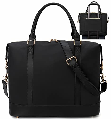Bluboon Women Ladies Weekender Carry-on Tote Bag Overnight Duffel in Trolley Handle(Black