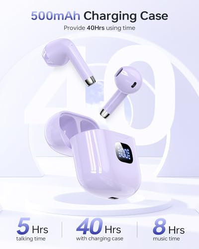 KTGEE Wireless Earbuds, Bluetooth 5.3 Headphones 40Hrs Playtime with Charging Case, IPX5 Waterproof Stereo in-Ear Earphones with Microphone for iOS Android Cell Phone Sports Workout, Light Purple