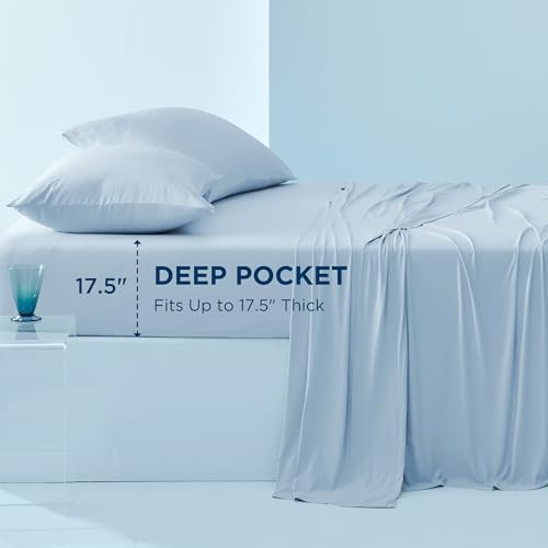 Bedsure Breescape Cooling Sheets Twin, Cooling Sheets for Hot Sleeper, Deep Pocket Up to 17.5", Breathable Bed Sheets, 3 Pieces, Green Sheet Set